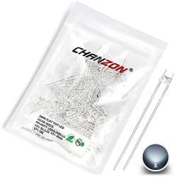 Chanzon 100 pcs 3mm White LED Diode Lights (Clear Flat Transparent DC 3V 20mA) Bright Lighting Bulb Lamps Electronics Components Indicator Light Emitting Diodes