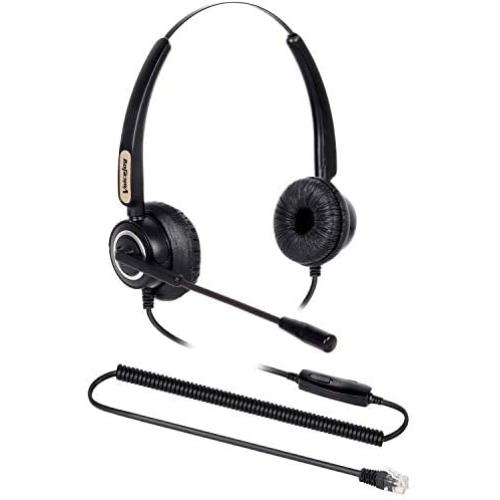 Additional 2 pcs Ear Pads + Adjustable Volume + Mute Switch+Binaural Headset RJ9 Headset with Noise Canceling Microphone ONLY for Cisco 7942 7971 7960 89XX etc Office IP Phones