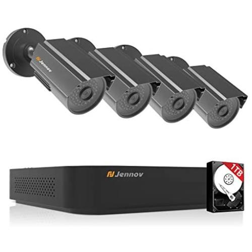 CCTV Security Camera System, Jennov 8CH H.264+ Home Surveillance Security DVR Kit with 1TB HDD, 4PCS 5MP Outdoor Bullet Cameras Waterproof,Audio Recording,Email Alert,24/7 Home Business Monitoring