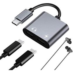 LecLooc USB C Splitter, Dual USB C Audio and Charger Adapter for Pixel 2/2 XL/3 XL/4XL,Galaxy Note 10/10+/S20/20+/20 Ultra, Note 20/ Note 20 Ultra, Essential (Grey)