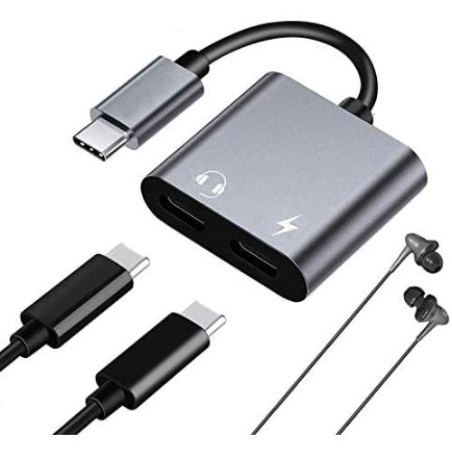 LecLooc USB C Splitter, Dual USB C Audio and Charger Adapter for Pixel 2/2 XL/3 XL/4XL,Galaxy Note 10/10+/S20/20+/20 Ultra, Note 20/ Note 20 Ultra, Essential (Grey)