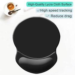 ITNRSIIET Mouse Pad, Ergonomic Mouse Pad with Gel Wrist Rest Support, Gaming Mouse Pad with Lycra Cloth, Non-Slip PU Base for Computer, Laptop, PC, Home, Office & Travel, Black