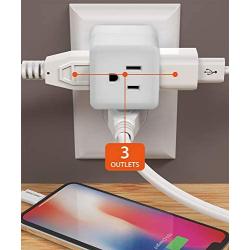 3 Outlet Wall Adapter Tap (3 Pack), Fosmon 3-Prong Portable Travel Mini Plug Grounded Indoor AC Outlet, ETL Listed - White