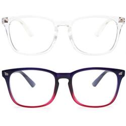 livho 2 Pack Blue Light Blocking Glasses, Computer Reading/Gaming/TV/Phones Glasses for Women Men,Anti Eyestrain & UV Glare (Clear+Blue Purple)