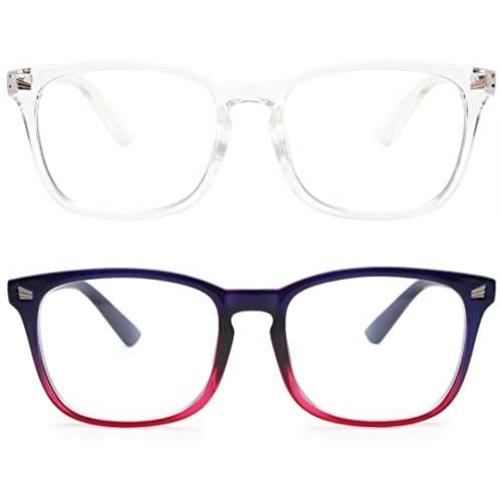 livho 2 Pack Blue Light Blocking Glasses, Computer Reading/Gaming/TV/Phones Glasses for Women Men,Anti Eyestrain & UV Glare (Clear+Blue Purple)
