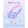 iClever Kids Headphones for Girls with Microphone - 85/94dB Volume Control, Wired Headphones for Kids, Adjustable Headband, Foldable - Childrens Headphones for iPad/Tablet/Airplane/School, Purple