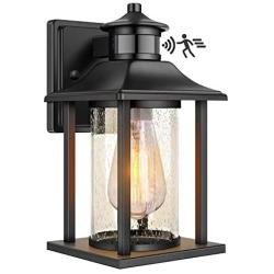 Exterior Outdoor Wall Lantern with Motion Sensor, Waterproof Dusk to Dawn Porch Light Fixtures Wall Mount, Anti-rust Wall Sconce with Seeded Glass for Entryway Doorway Garage Balcony, Motion Activated