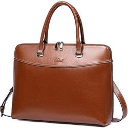CLUCI Briefcase for Women Oil Wax Leather 15.6 Inch Laptop Business Vintage Slim Ladies Shoulder Bag
