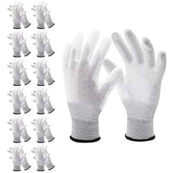 SiinvdaBZX 12 Pairs ESD Anti Static Gloves Polyurethane Coated Carbon Fiber Safe Work Gloves for Computers Electronics, Size Large