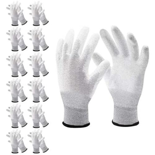 SiinvdaBZX 12 Pairs ESD Anti Static Gloves Polyurethane Coated Carbon Fiber Safe Work Gloves for Computers Electronics, Size Large