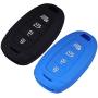 Lcyam Key Fob Cover Silicone Protection Case Remote Holder Fits for 2019 2020 Hyundai Kona Santa Fe Veloster Sonata Keyless Smart Key 4 Button (Black Blue)