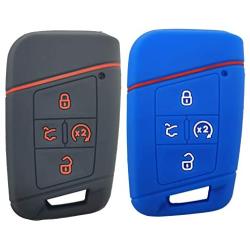2x Coolbestda Rubber Push Start 4buttons Key Fob Glove Protector Case Holder for 2021 2020 2019 VW Volkswagen Tiguan Atlas Jetta Passat Golf Alltrack (Key in ignition OR Flip Key NOT FIT)