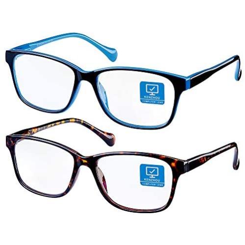Blue Light Blocking Computer Glasses 2 Pack Decrease Eye Eyestrain Unisex(Women/Men) Glasses with Spring Hinges Nerd Reading Gaming Glasses