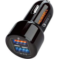 Car Charger Adapter by HUSSELL - USB Car Charger Dual Port, Qualcomm Quick Charge 3.0 + 5.4A/30W, 4X Fast - Compatible w/Any Cell Phone, iPhone Apple Samsung LG Nexus & Tablets