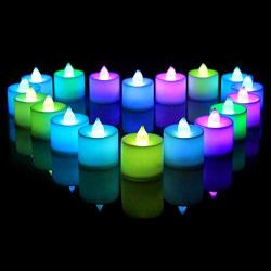 24 Pack Flameless Tealight Candles - 7 Color Changing Battery Operated Led Tea Lights – Electronic Fake Candles – Decorations for Wedding, Party, Christmas, Halloween