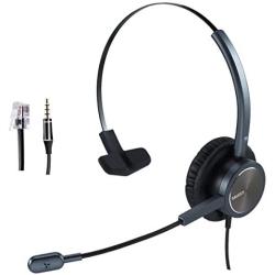 Office Headset with Noise Canceling Microphone, Mono Call Center Telephone Headset with RJ9 Jack & 3.5mm Connector for Landline Deskphone Cell Phone PC Laptop, Work for Polycom Avaya Nortel Aastra