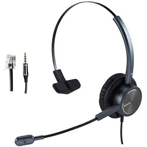 Telephone Headset with Microphone Noise Cancelling, Monaural with RJ9 Jack & 3.5mm Connector for Office Call Center Deskphone Cell Phone PC Laptop, Work for Cisco 7941 7965 6941 7861 8811 8961