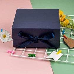 WRAPAHOLIC 2Pcs Navy Gift Box with Satin Ribbon, 8x8x4 Inches Collapsible Gift Box with Magnetic Closure for Party, Wedding, Gift Wrap, Bridesmaid Proposal, Storage