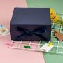 WRAPAHOLIC 2Pcs Navy Gift Box with Satin Ribbon, 8x8x4 Inches Collapsible Gift Box with Magnetic Closure for Party, Wedding, Gift Wrap, Bridesmaid Proposal, Storage