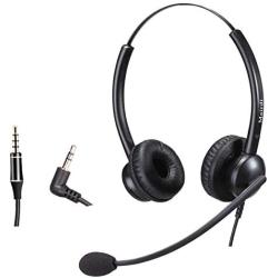 Call Center Headset with 2.5mm & 3.5mm Connector for Deskphone Cell Phone PC Laptop, Office Telephone Headset with Microphone Noise Canceling for Panasonic AT&T Vtech Cordless DECT Phone for Polycom
