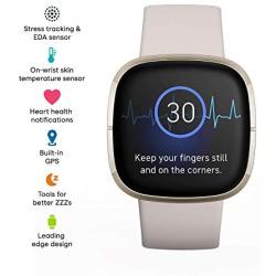 Fitbit Sense Advanced Smartwatch with Tools for Heart Health, Stress Management & Skin Temperature Trends, White/Gold, One Size (S & L Bands Included)