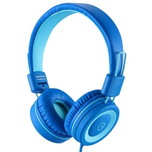 Kids Headphones-Noot Products K11 Foldable Stereo Tangle-Free 5ft Long cord 3.5mm Jack Plug in Wired On-Ear Headset for iPad/Amazon Kindle,Fire/Boy/Girl/School/Laptop/Travel/Plane/Tablet(Skyline blue)