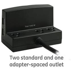 GE 3 Outlet 2 USB Table Top Surge Protector, 6ft Cable, 540J, 2.1A/10W, 11925