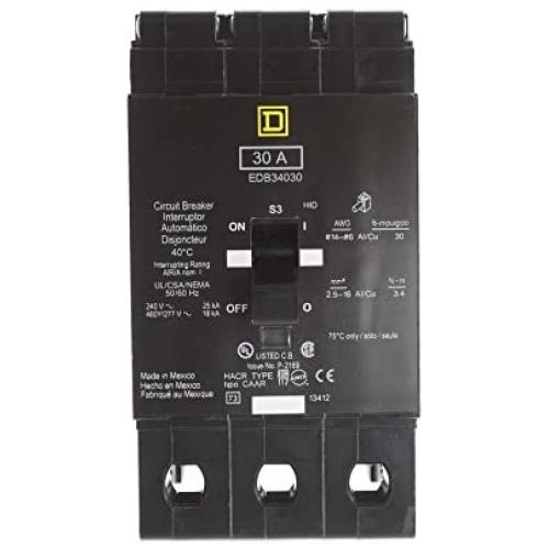 SCHNEIDER ELECTRIC EDB34030 Miniature Circuit Breaker 480Y/277-Volt 30-Amp Electrical Box, Black
