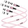 Melonboy Magnetic Charging Cable(3 Pack, 3.3ft/6.6ft/6.6ft), Soft & Tangle-Free Liquid Silicone Cable, 3 in 1 Magnetic Phone Charger Cable Compatible with Type-C, Micro USB and iProduct Devices - Pink