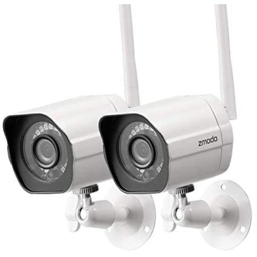 Zmodo 1080p Full HD Outdoor Wireless Security Camera System, 2 Pack Smart Home Indoor Outdoor WiFi IP Cameras with Night Vision, Compatible with Alexa