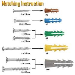 HongWay 370pcs Plastic Drywall Wall Anchors Kit with Screws, Includes 5 Different Size Anchors and Screws