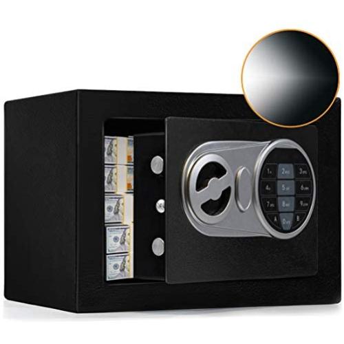 SamYerSafe Safe Box with Sensor Light,Security Safe with Electronic Digital Keypad Money Safe Steel Construction Hidden with Lock，Wall or Cabinet Anchoring Design for Office Home Hotel (Black)