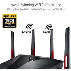 ASUS AC3100 WiFi Gaming Router (RT-AC88U) - Dual Band Gigabit Wireless Router, WTFast Game Accelerator, Gaming & Streaming, AiMesh Compatible, Free Lifetime Internet Security, Adaptive QoS, MU-MIMO