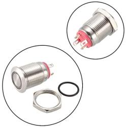 uxcell Momentary Metal Push Button Switch 12mm Mounting Dia 1NO 3-6V Red LED Light