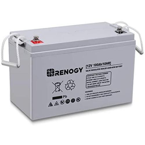 Renogy Deep Cycle AGM Battery 12 Volt 100Ah for RV, Solar Marine and Off-grid Applications, Gray