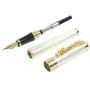 Gullor Golden Dragon Red Crystal Eyes Fountain Pen with Push in Style Ink Converter - Silver