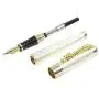 Gullor Golden Dragon Red Crystal Eyes Fountain Pen with Push in Style Ink Converter - Silver