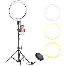 10'' Selfie Ring Light with Tripod Stand & Phone Holder for Live Stream/Makeup, Dimmable Led Camera Beauty Ringlight for YouTube TikTok/Photography Compatible with Cell Phone(Upgraded)