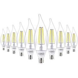 Sunco Lighting 10 Pack CA11 LED Candelabra Bulb, Flame Tip, Dusk-to-Dawn, 5W=40W, 5000K Daylight, Edison Vintage Filament, 500 LM, E12 Base, Outdoor Decorative Light for Sconces - UL