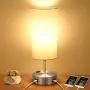 Touch Table Lamp with 2 USB Charging Port, 3-Way Dimmable Bedside Nightstand Lamp for Bedroom, AC Outlet and E26 60W Edison Bulbs Included, Perfect for Desk Lamp Living Room Office Reading, Silver
