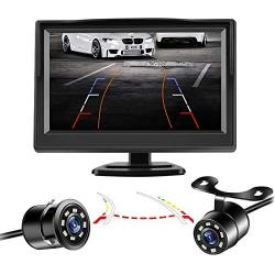 Niloghap Universal IP69K Waterproof Rear View Camera with 5 Inch Monitor License Plate Camera, IR Night Vision with Dynamic Trajectory Guide Line Reverse Camera for Car Pickup Truck SUV RV Van