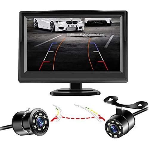 Niloghap Universal IP69K Waterproof Rear View Camera with 5 Inch Monitor License Plate Camera, IR Night Vision with Dynamic Trajectory Guide Line Reverse Camera for Car Pickup Truck SUV RV Van
