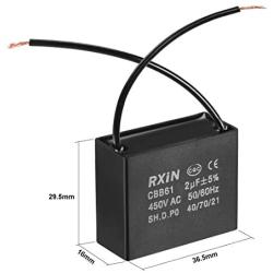 uxcell Ceiling Fan Capacitor CBB61 2uF 450V AC 2 Wires Metalized Polypropylene Film Capacitors 36.5x16x29.5mm for Water Pump Motor Generator, Pack of 2