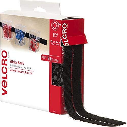 VELCRO Brand 15ft x 3/4in I Black Tape Roll with Adhesive I Cut Strips to Length I Stick on Hook and Loop Fasteners to Organize Home Office or Classroom (90081)