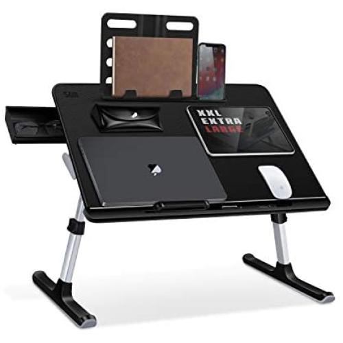 Laptop Bed Tray Table, SAIJI Adjustable Bed Desk for Laptop, Foldable Laptop Stand with Storage Drawer for Eating, Working, Writing, Gaming, Drawing (X-Large,Black)
