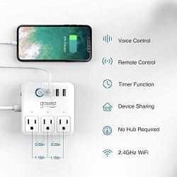 Gosund Smart Power Strip Works with Alexa Google Home, Smart Plug USB WiFi Surge Protector Multi Outlet Extender, 4ft Extension Cord, 3 USB 3 Charging Ports for Home Office Desk Tablets 10A, White