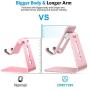 OMOTON C3 Cell Phone Stand for Desk, Larger and Exceptionally Stable, Adjustable Phone Cradle Holder with Bigger Body & Longer Arm, Compatible with iPhone, Tablets (7-10'') and More,Rose Gold