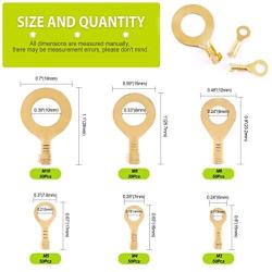 Keadic 260 Pieces M3 M4 M5 M6 M8 M10 Open Barrel Wire Crimp Copper Terminal Connerctor Assortment Kit, Non-Insulated Ring Lugs Crimp Cable Connector for Crimp Solid Wires or Stranded Wires(Gold)