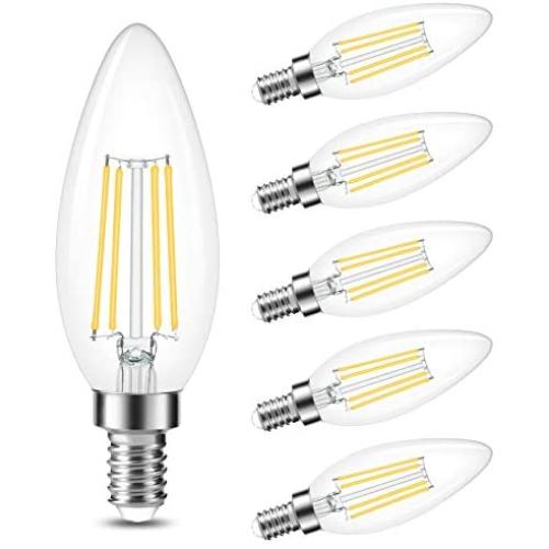 Dimmable E12 Candelabra LED Bulbs,Cotanic 6W (60W Equivalent),4000K Daylight,600LM Ceiling Fan Light Bulb,C35 Filament Chandelier Light Bulbs B11 Candle Lights with Clear Glass,Pack of 6
