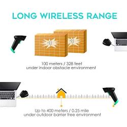 NADAMOO Wireless Barcode Scanner with Charging Cradle, 400M Long Transmission Distance, 1D Cordless USB Portable Handheld Laser Bar Code Reader for Computer PC POS Warehouse Inventory Supermarket